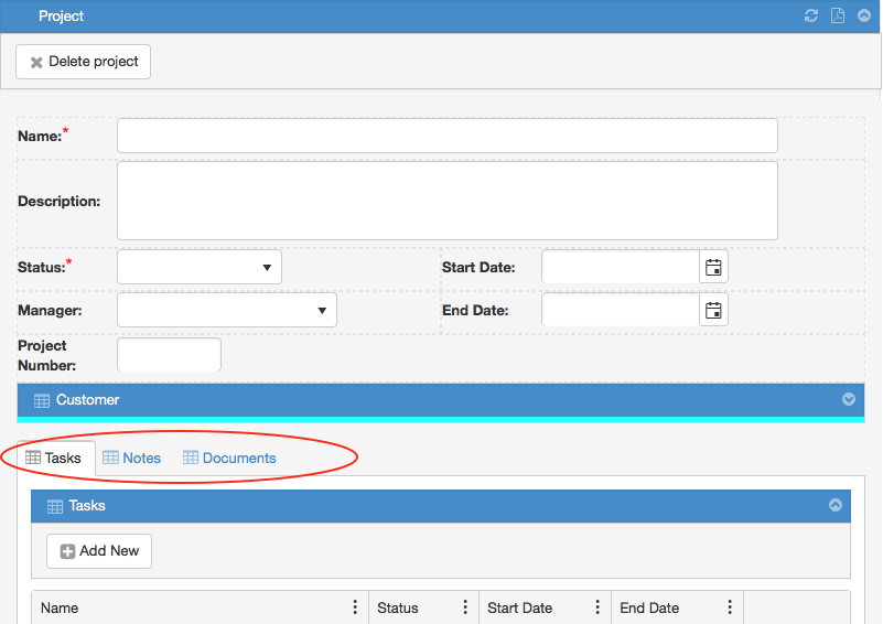 Form and Sub BO tabs